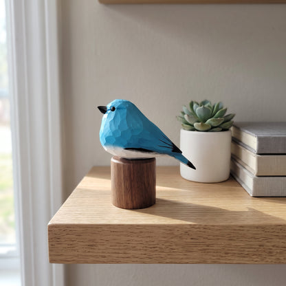 Hand Carved & Hand Painted Bluebird Figurine V1 | Basswood with Black Walnut Base