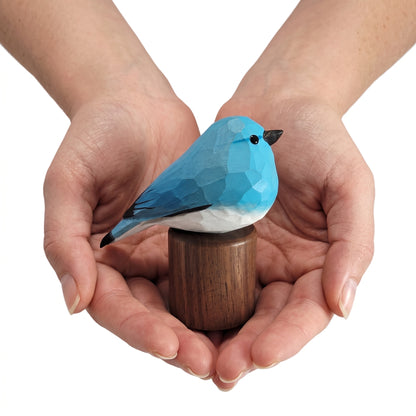 Hand Carved & Hand Painted Bluebird Figurine V1 | Basswood with Black Walnut Base