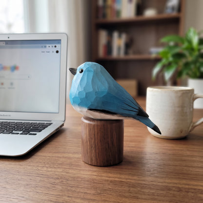Hand Carved & Hand Painted Bluebird Figurine V1 | Basswood with Black Walnut Base