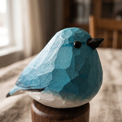 Hand Carved & Hand Painted Bluebird Figurine V1 | Basswood with Black Walnut Base