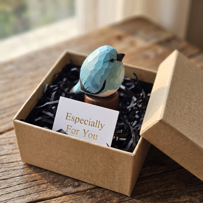 Hand Carved & Hand Painted Bluebird Figurine V2 | Basswood with Black Walnut Base