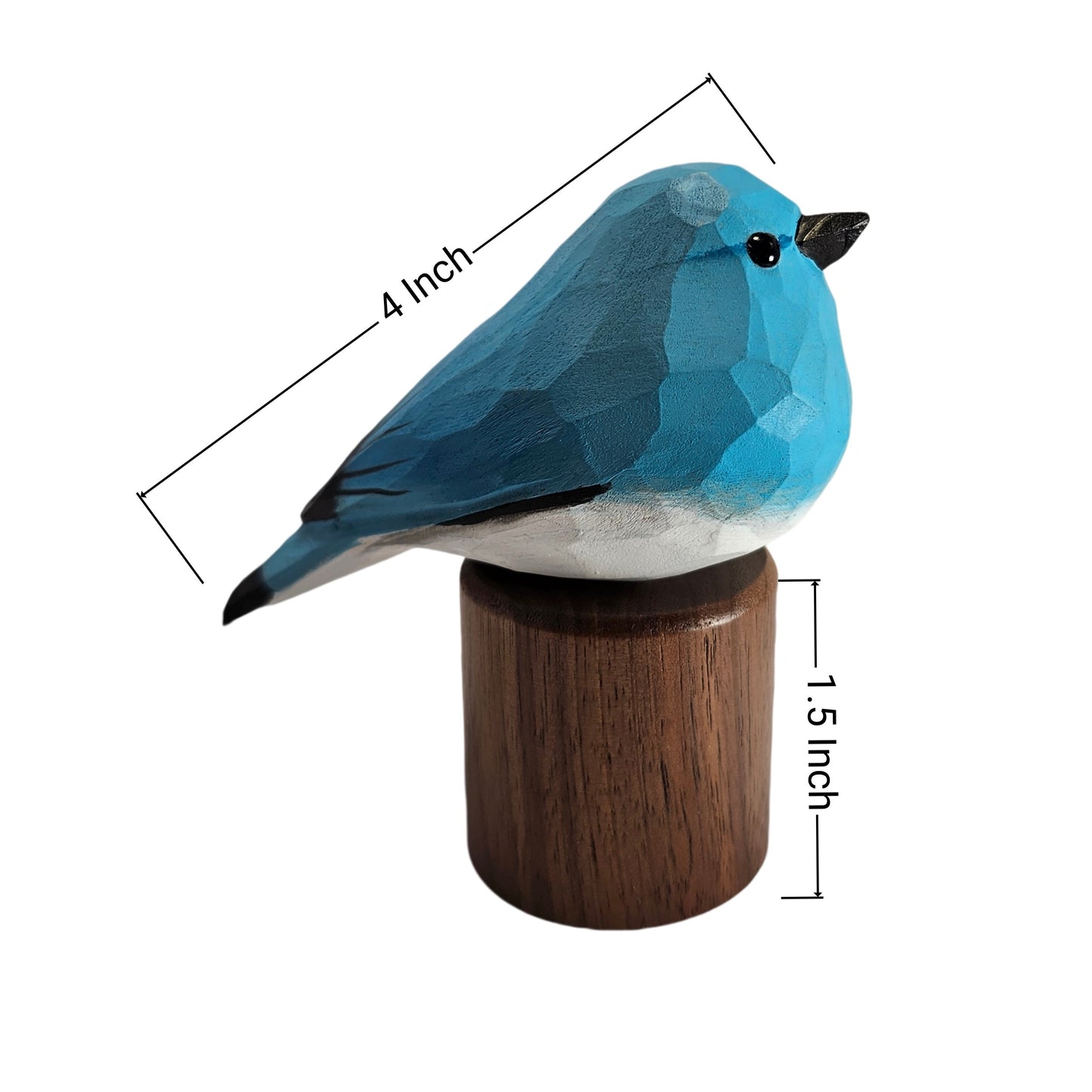 Hand Carved & Hand Painted Bluebird Figurine V1 | Basswood with Black Walnut Base