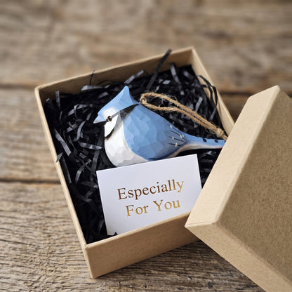 Blue Jay Hanging Ornament | Hand-Carved & Hand-Painted Basswood Bird