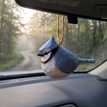 Blue Jay Hanging Ornament | Hand-Carved & Hand-Painted Basswood Bird