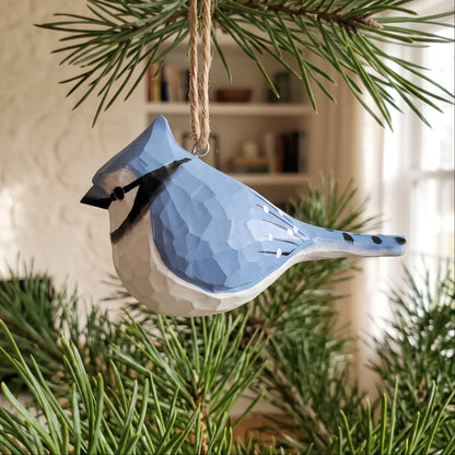 Blue Jay Hanging Ornament | Hand-Carved & Hand-Painted Basswood Bird