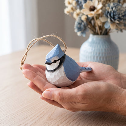 Blue Jay Hanging Ornament | Hand-Carved & Hand-Painted Basswood Bird