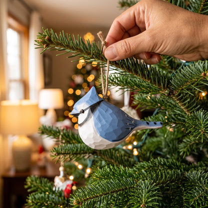 Blue Jay Hanging Ornament | Hand-Carved & Hand-Painted Basswood Bird