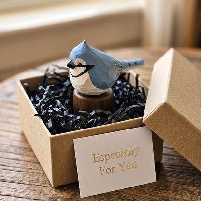 Hand Carved & Hand Painted Blue Jay Figurine | Basswood with Black Walnut Base