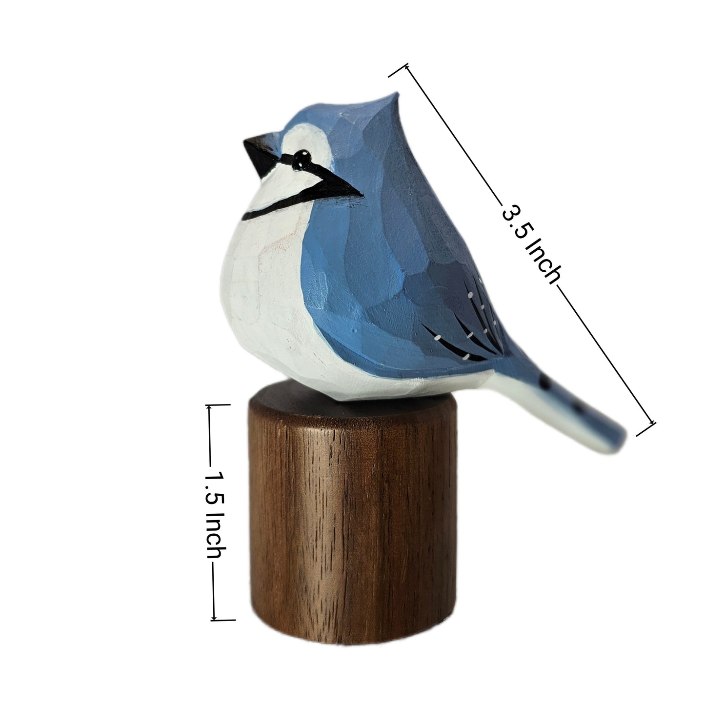 Hand Carved & Hand Painted Blue Jay Figurine | Basswood with Black Walnut Base