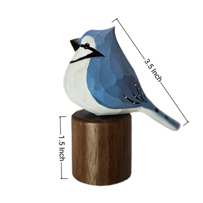 Hand Carved & Hand Painted Blue Jay Figurine | Basswood with Black Walnut Base