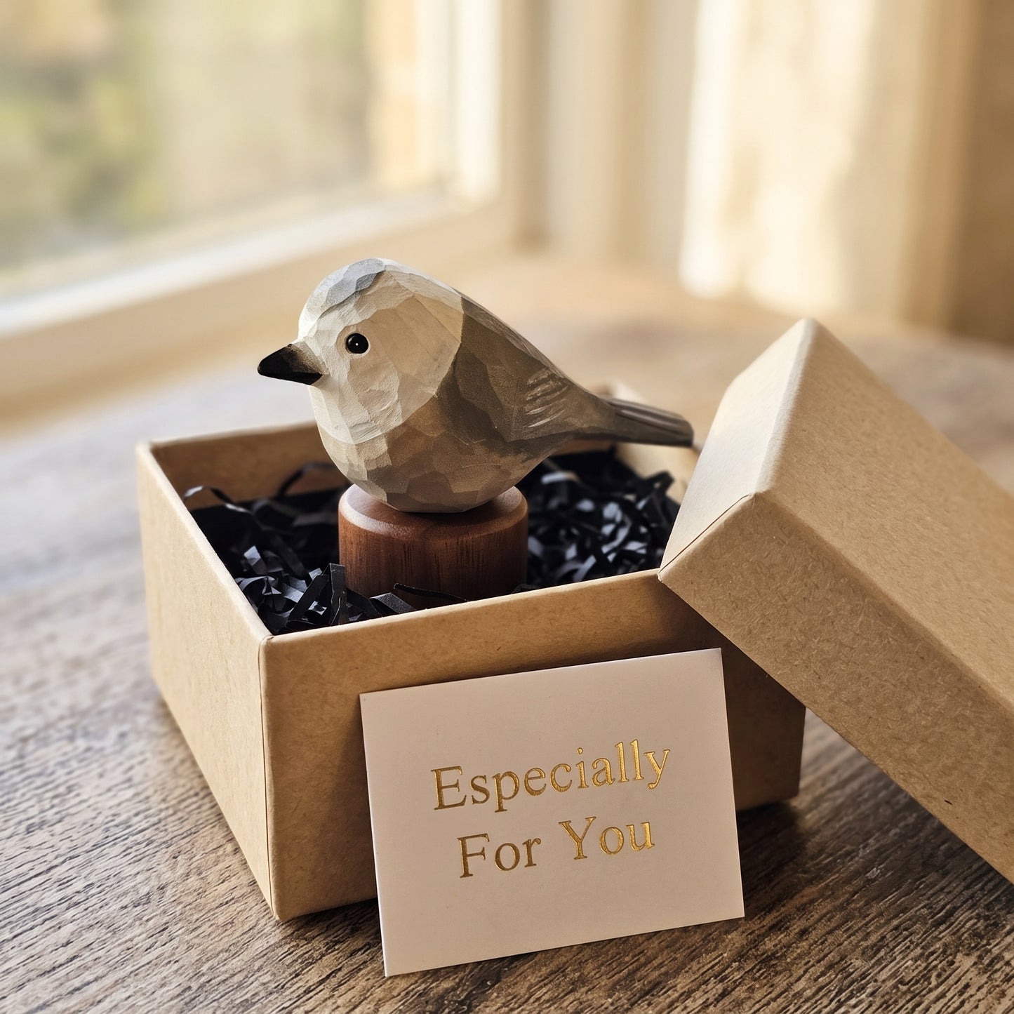 Hand Carved & Hand Painted Canada Jay Figurine | Basswood with Black Walnut Base