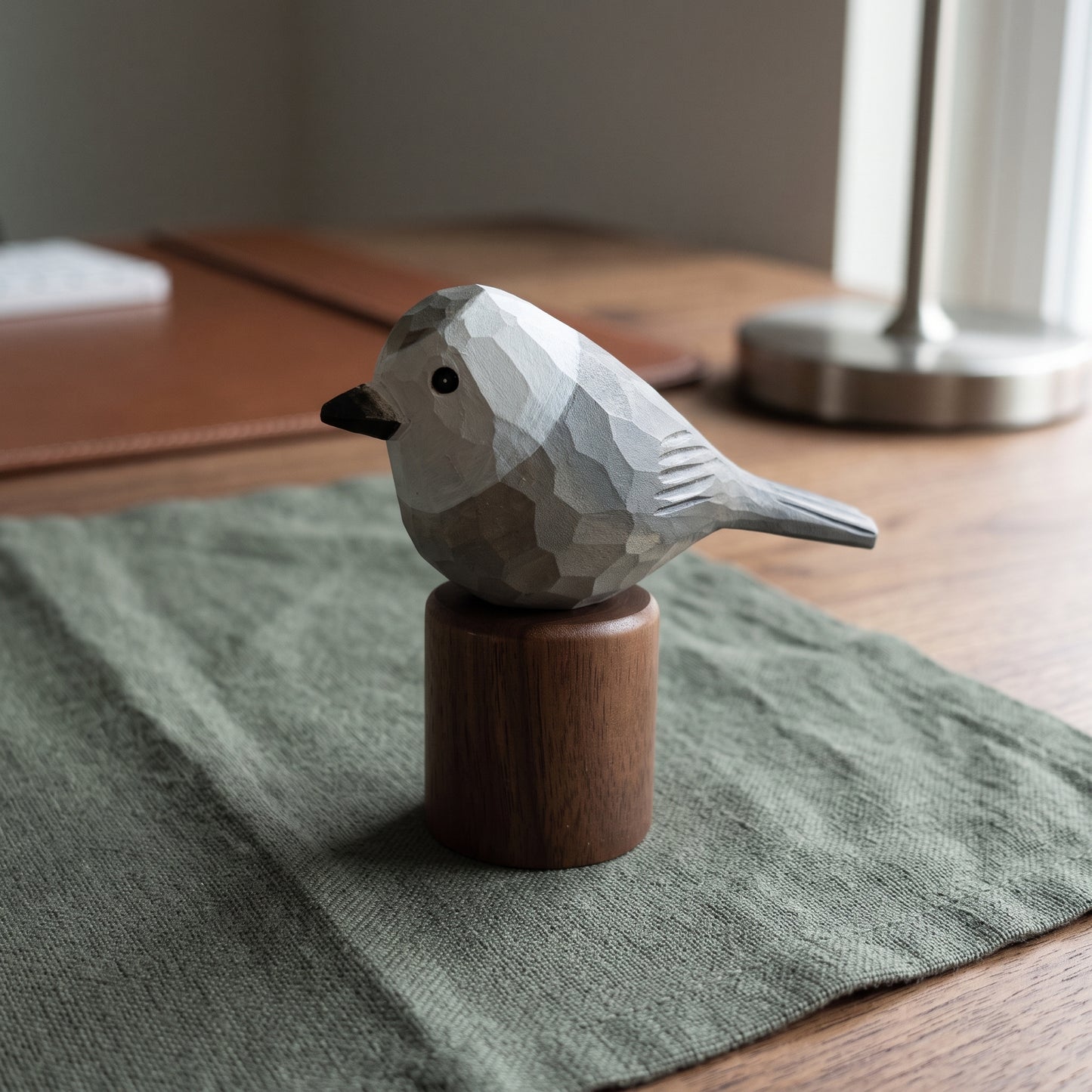 Hand Carved & Hand Painted Canada Jay Figurine | Basswood with Black Walnut Base