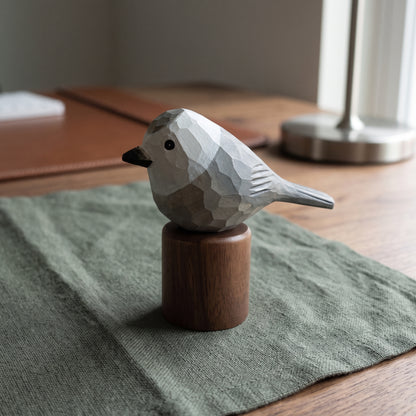 Hand Carved & Hand Painted Canada Jay Figurine | Basswood with Black Walnut Base