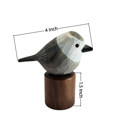 Hand Carved & Hand Painted Canada Jay Figurine | Basswood with Black Walnut Base