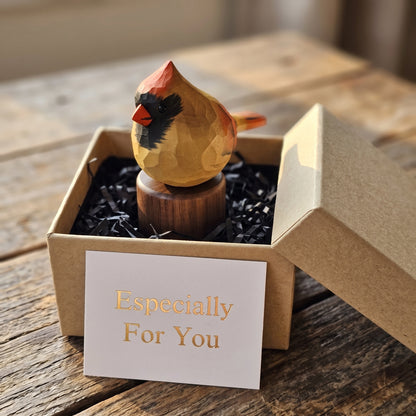 Hand Carved & Hand Painted Northern Cardinal Figurine | Basswood with Black Walnut Base