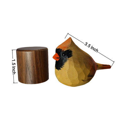 Hand Carved & Hand Painted Northern Cardinal Figurine | Basswood with Black Walnut Base