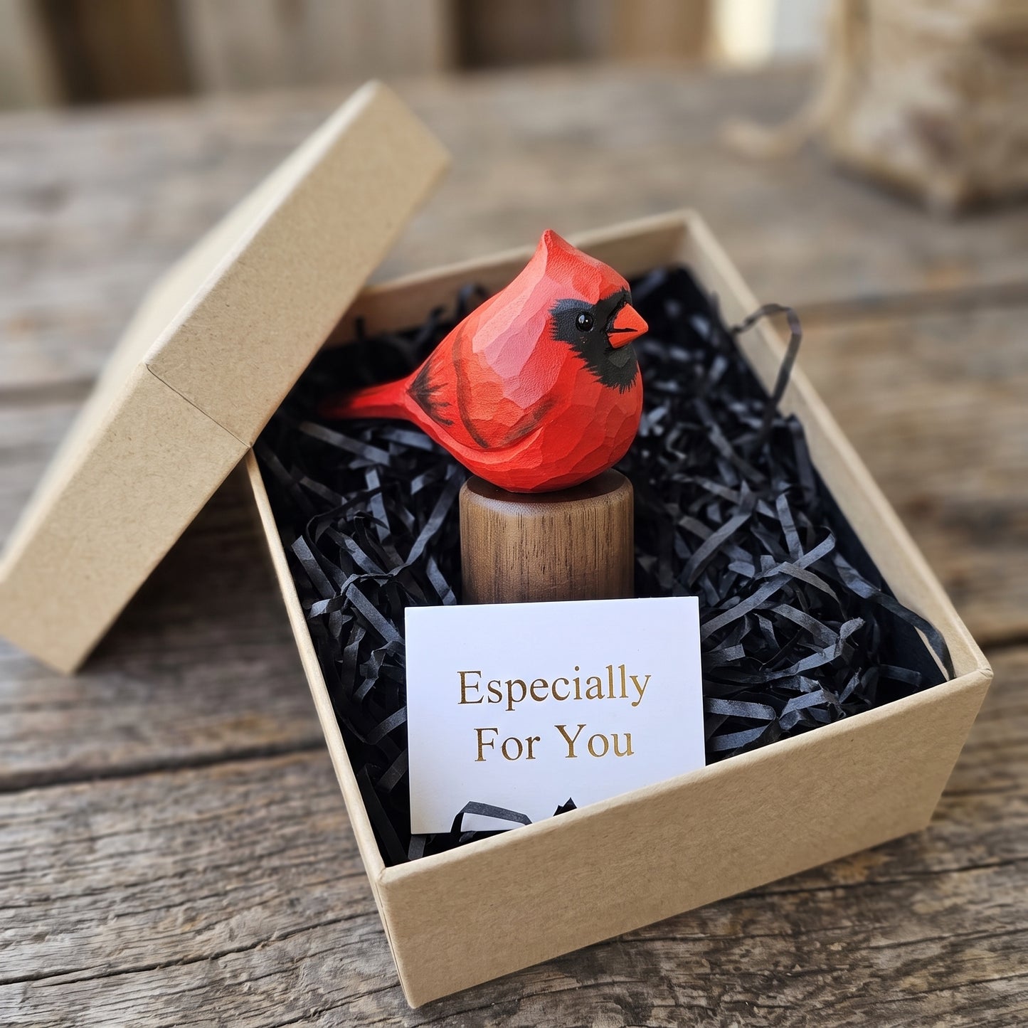 Hand Carved & Hand Painted Northern Cardinal Figurine | Basswood with Black Walnut Base