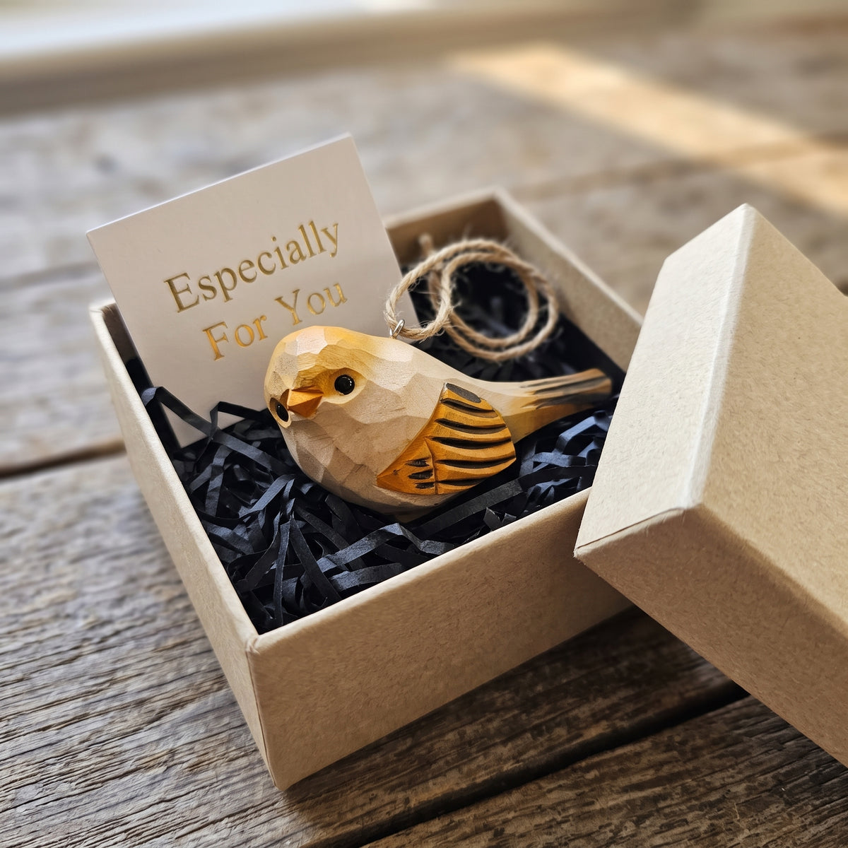 Chubby Bird Hanging Ornament - Hand-Carved Basswood Bird Figurine