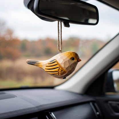 Chubby Bird Hanging Ornament - Hand-Carved Basswood Bird Figurine