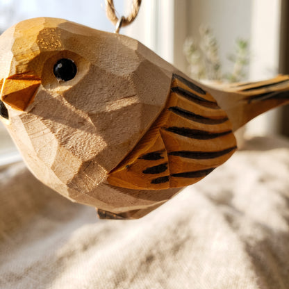 Chubby Bird Hanging Ornament - Hand-Carved Basswood Bird Figurine
