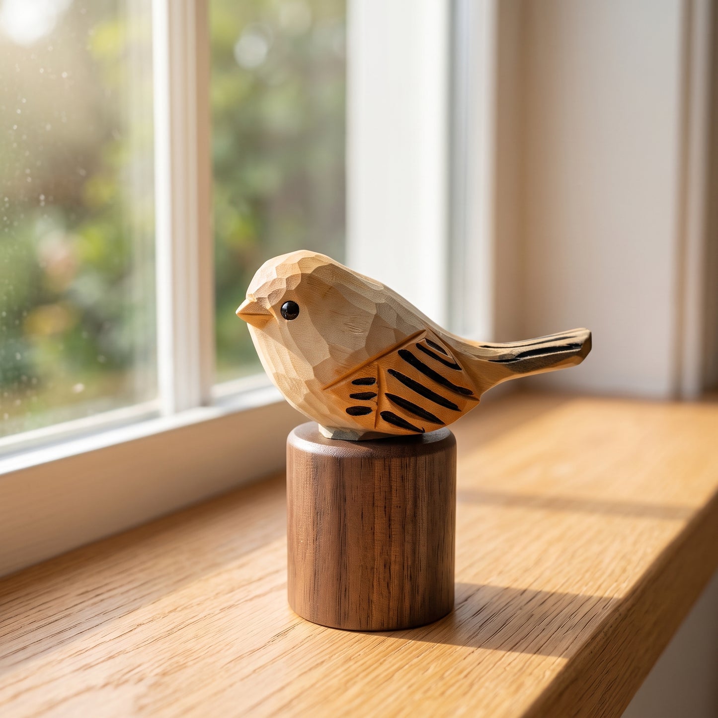 Hand Carved Chubby Bird Figurine | Basswood with Black Walnut Base
