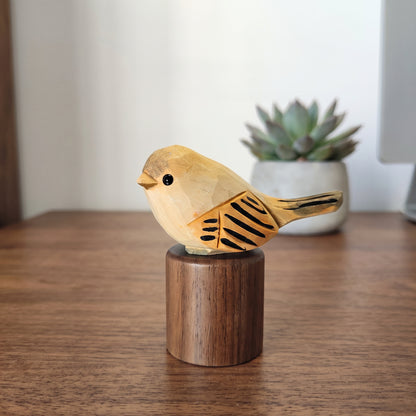 Hand Carved Chubby Bird Figurine | Basswood with Black Walnut Base