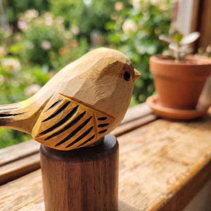 Hand Carved Chubby Bird Figurine | Basswood with Black Walnut Base
