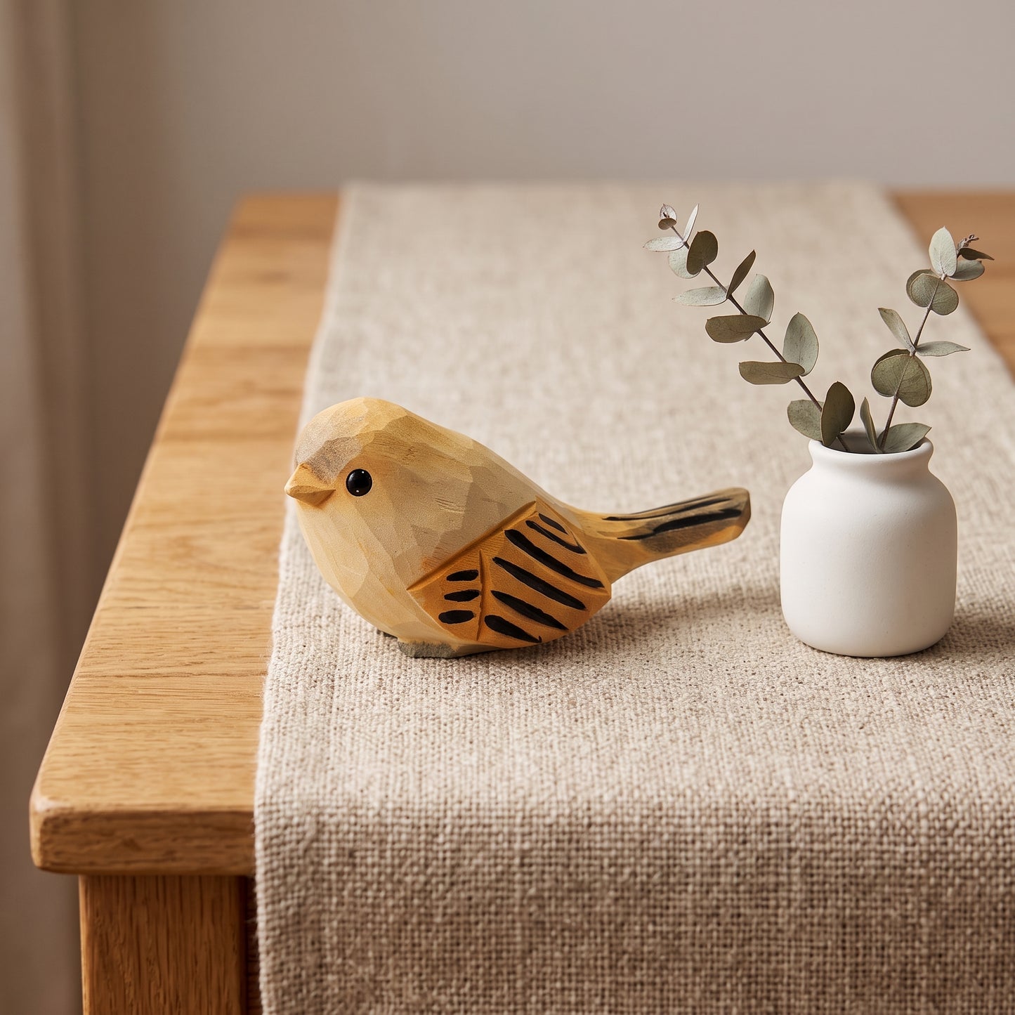 Hand Carved Chubby Bird Figurine | Basswood with Black Walnut Base