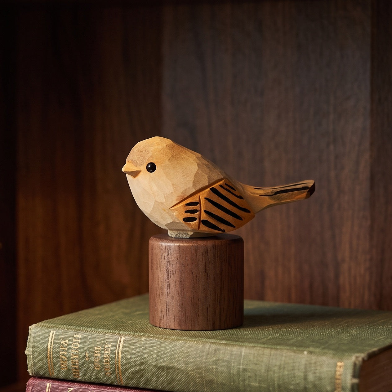 Hand Carved Chubby Bird Figurine | Basswood with Black Walnut Base