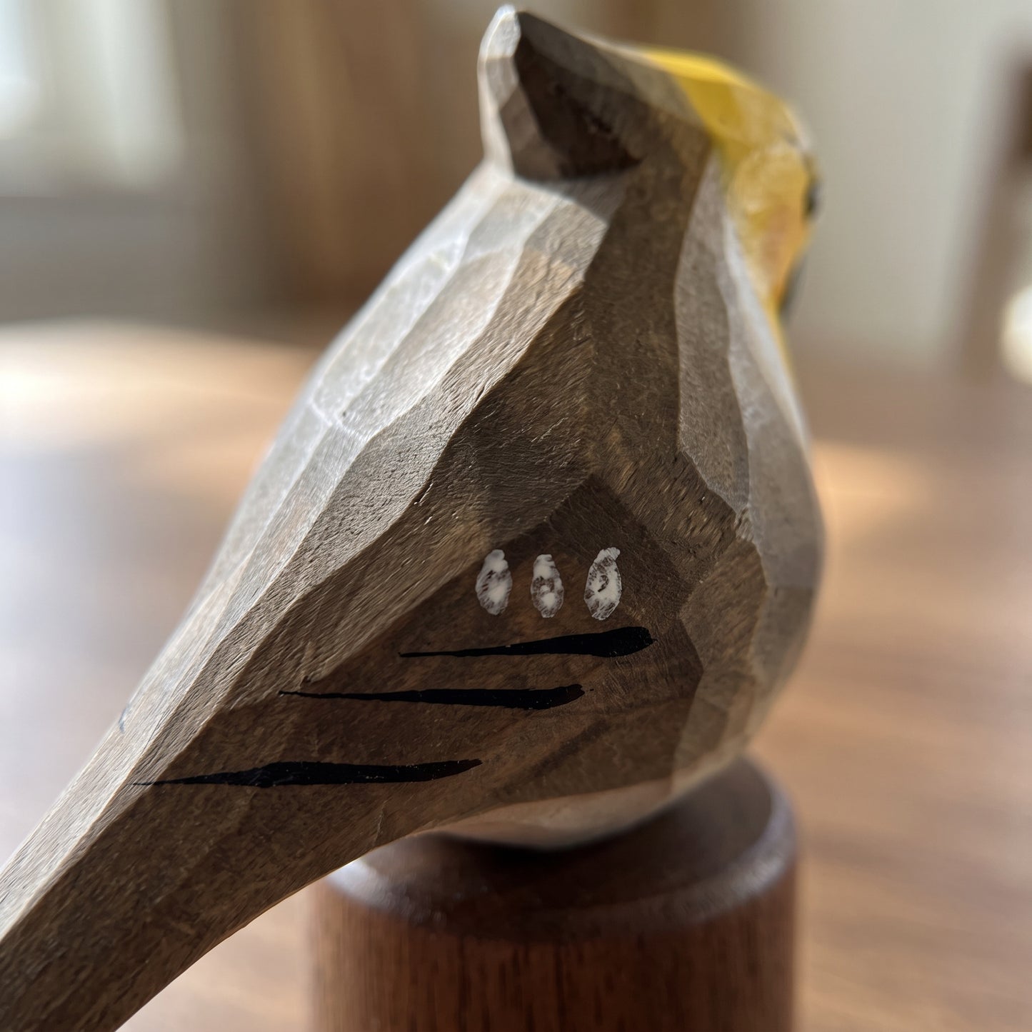 Hand Carved & Hand Painted Cockatiel Figurine | Basswood with Black Walnut Base | Gray & White