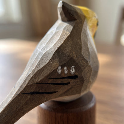 Hand Carved & Hand Painted Cockatiel Figurine | Basswood with Black Walnut Base | Gray & White