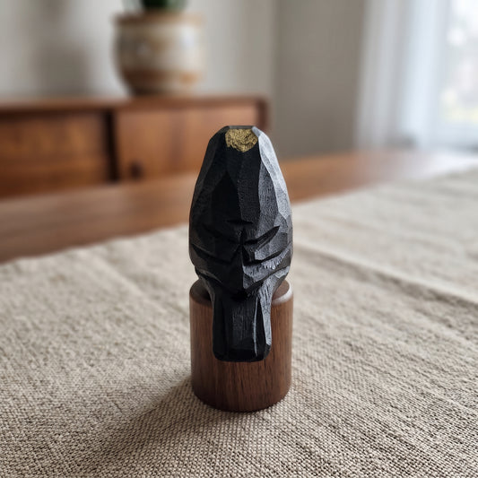 Hand Carved & Hand Painted Crow Figurine | Basswood with Black Walnut Base