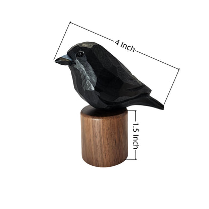 Hand Carved & Hand Painted Crow Figurine | Basswood with Black Walnut Base