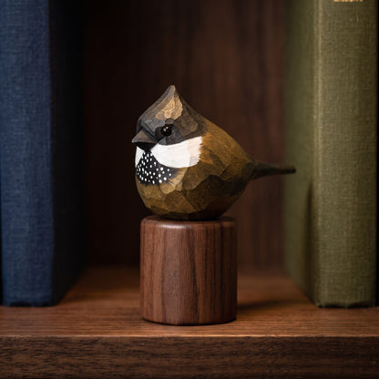 Hand Carved & Hand Painted Eastern Whipbird Figurine | Basswood with Black Walnut Base