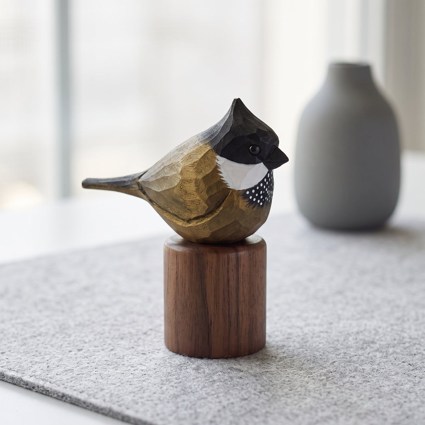 Hand Carved & Hand Painted Eastern Whipbird Figurine | Basswood with Black Walnut Base