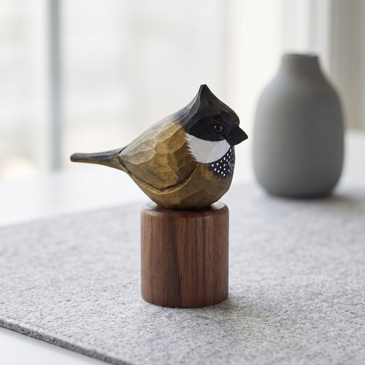 Hand Carved & Hand Painted Eastern Whipbird Figurine | Basswood with Black Walnut Base