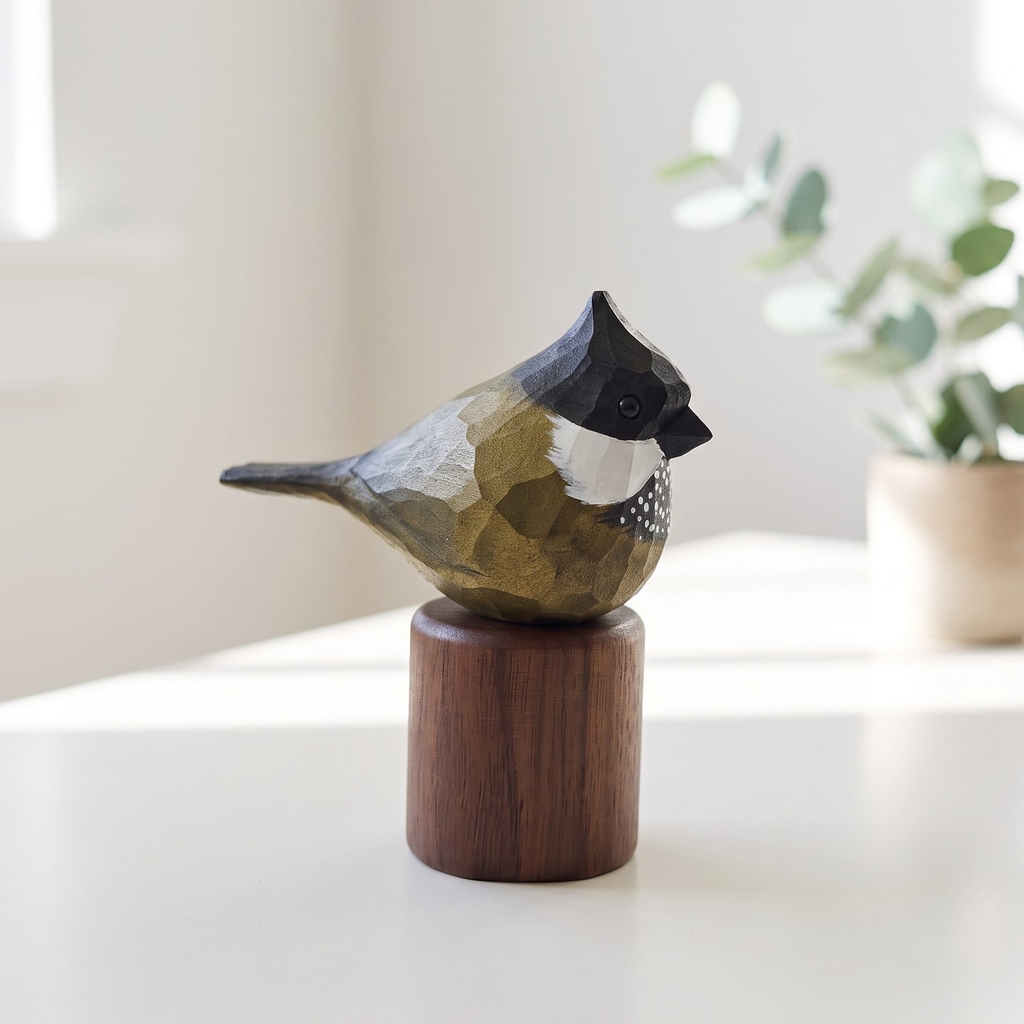 Hand Carved & Hand Painted Eastern Whipbird Figurine | Basswood with Black Walnut Base
