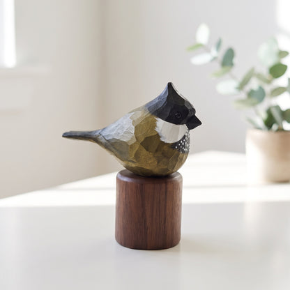 Hand Carved & Hand Painted Eastern Whipbird Figurine | Basswood with Black Walnut Base