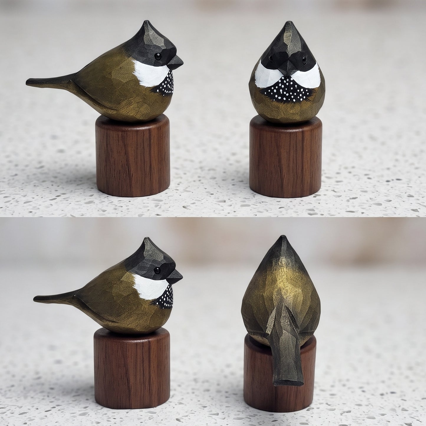 Hand Carved & Hand Painted Eastern Whipbird Figurine | Basswood with Black Walnut Base