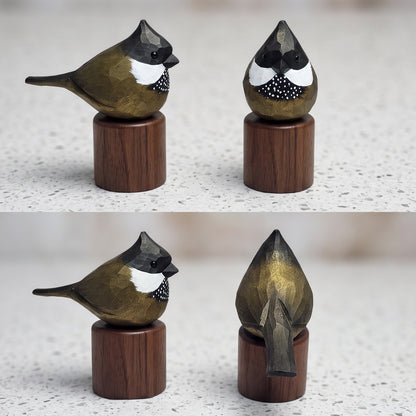 Hand Carved & Hand Painted Eastern Whipbird Figurine | Basswood with Black Walnut Base