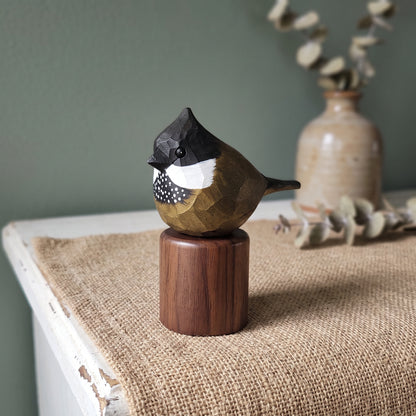 Hand Carved & Hand Painted Eastern Whipbird Figurine | Basswood with Black Walnut Base