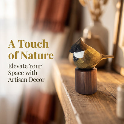 Hand Carved & Hand Painted Eastern Whipbird Figurine | Basswood with Black Walnut Base