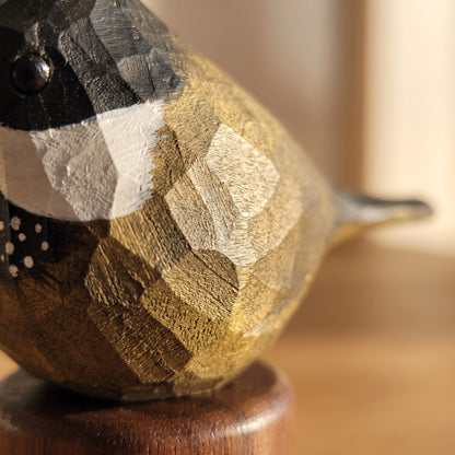 Hand Carved & Hand Painted Eastern Whipbird Figurine | Basswood with Black Walnut Base