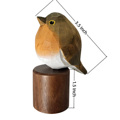 Hand-Carved European Robin Figurine | Painted Basswood Bird with Black Walnut Base