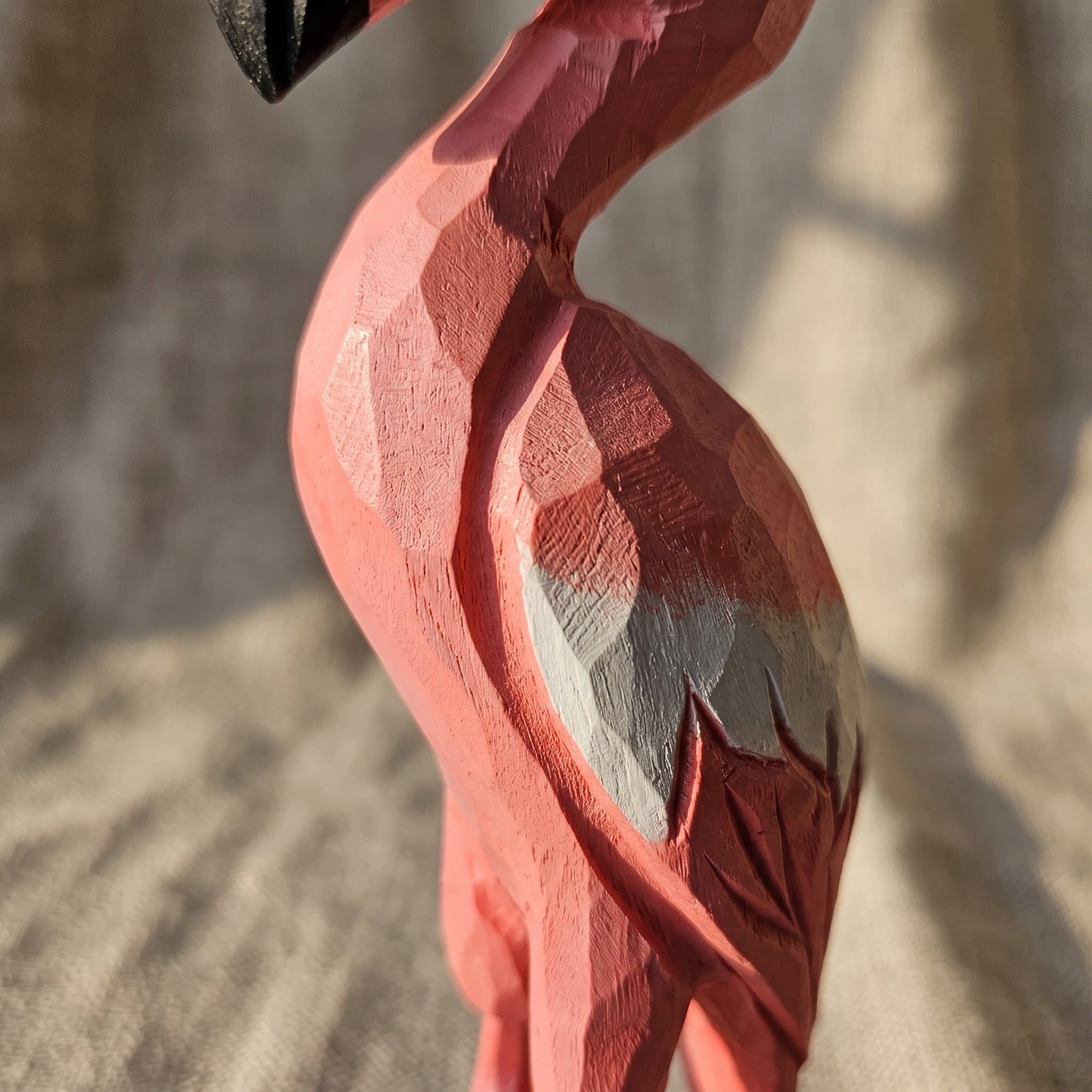 Hand Carved & Hand Painted Flamingo Figurine | Basswood | H 6 Inch Wooden Bird Sculpture