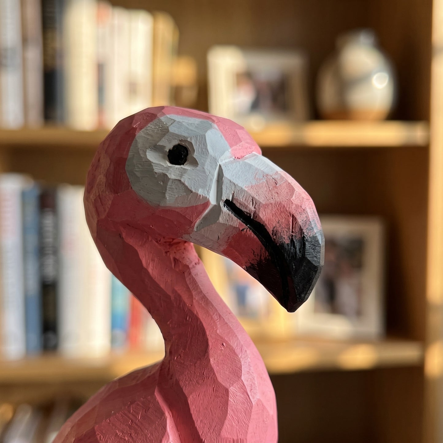 Hand Carved & Hand Painted Flamingo Figurine | Basswood | H 6 Inch Wooden Bird Sculpture