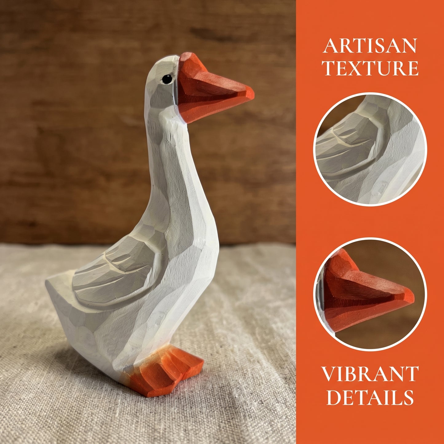 Hand Carved & Hand Painted White Goose Figurine | Basswood | H 4 Inch Wooden Bird Sculpture