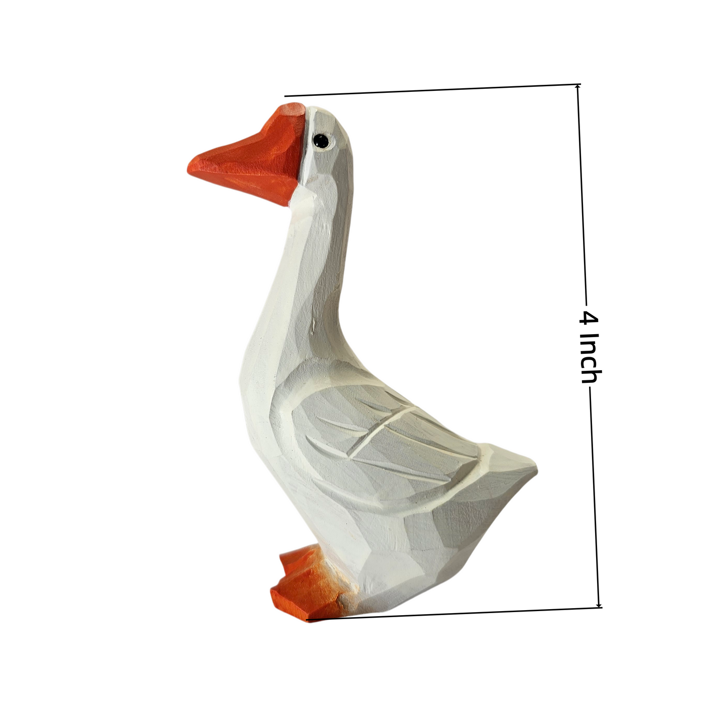 Hand Carved & Hand Painted White Goose Figurine | Basswood | H 4 Inch Wooden Bird Sculpture