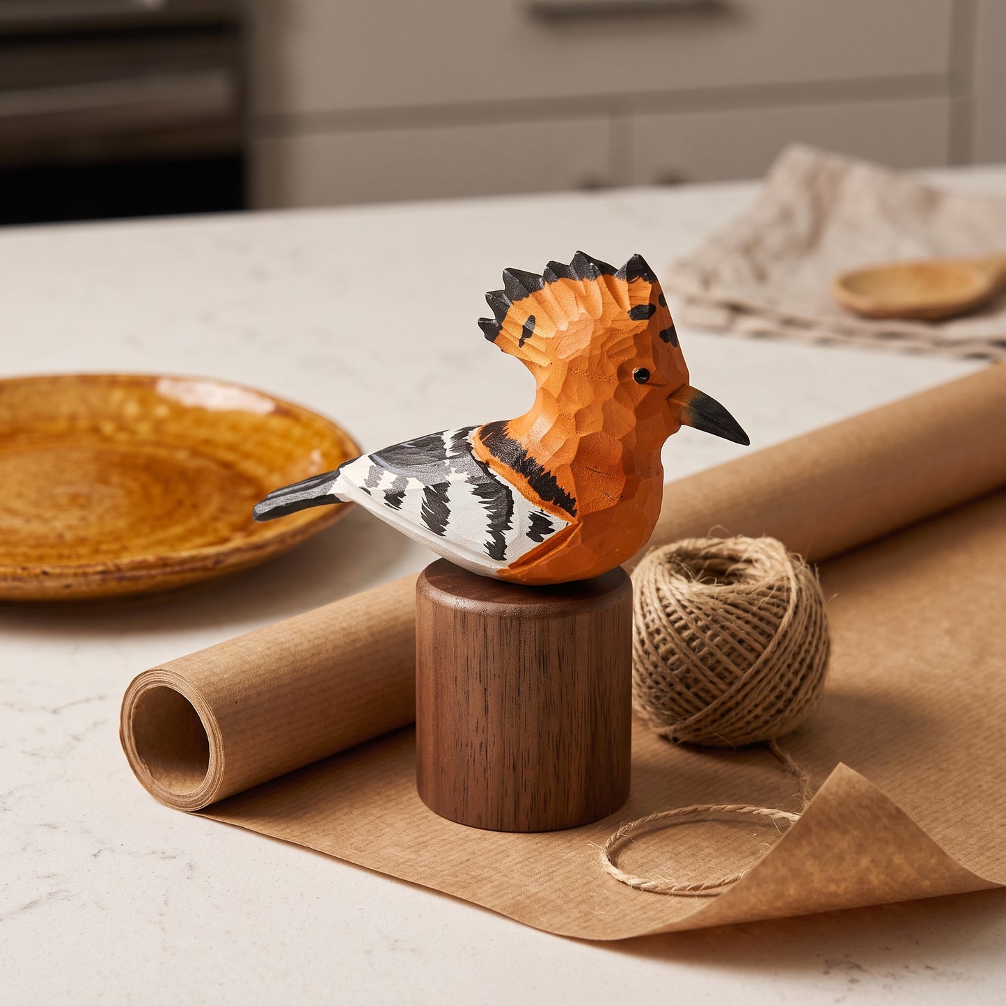 Hand Carved & Hand Painted Hoopoe Figurine | Basswood with Black Walnut Base