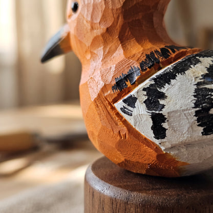 Hand Carved & Hand Painted Hoopoe Figurine | Basswood with Black Walnut Base